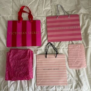 Victoria's Secret Pink Striped Gift Bag Shopping Bag Collection Bundle